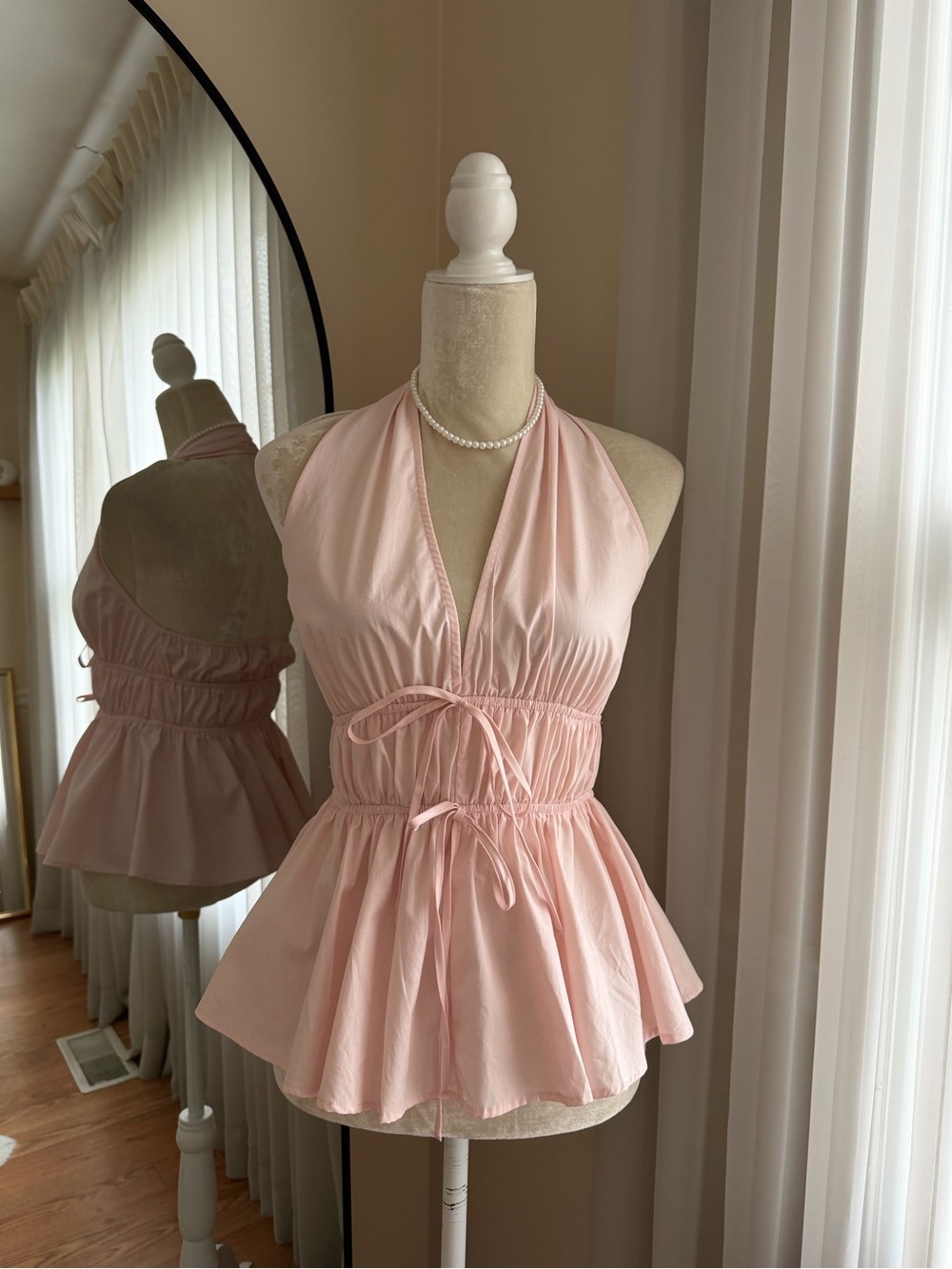 H&M Halter Peplum Tie-Waist Top in Blush Pink Size XS